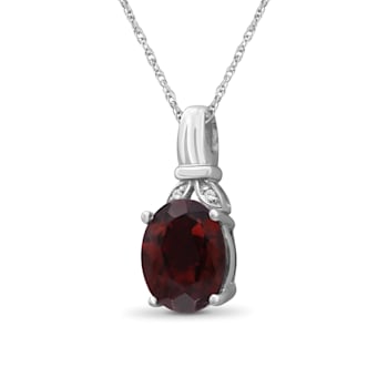 Red Garnet And White Diamond Rhodium Over Sterling Silver Pendant With
Chain 2.87ctw