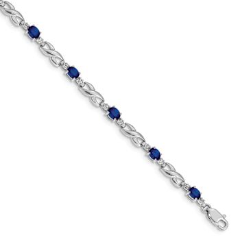 Rhodium Over 10k White Gold Diamond and Sapphire Bracelet