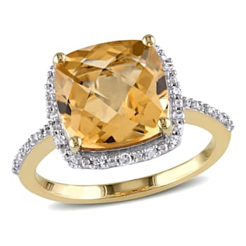 4ct Citrine and 0.10ctw Diamond 10k Yellow Gold Ring