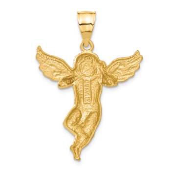 14k Yellow Gold Satin and Diamond-Cut Angel Pendant
