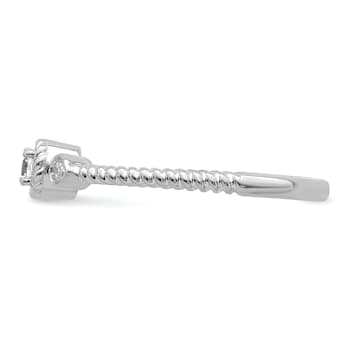 Rhodium Over 14K Gold Roped Band Petite Round Diamond Ring 0.10ctw