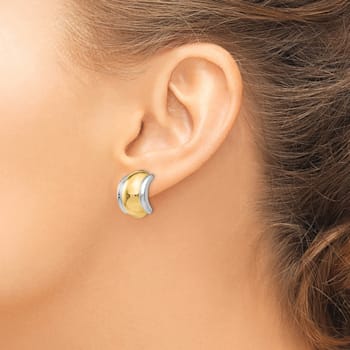 14k Yellow Gold and Rhodium Over 14k Yellow Gold Non-pierced Stud Earrings
