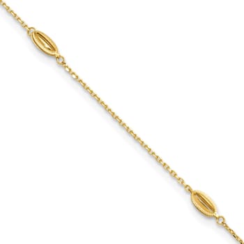 14K Yellow Gold Polished and Textured Station 9-inch Plus 1-inch
Extension Anklet