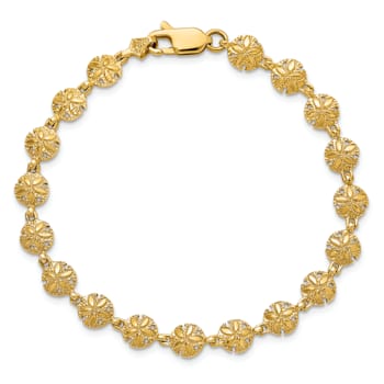 14k Yellow Gold Polished and Textured Mini Sand Dollar Bracelet