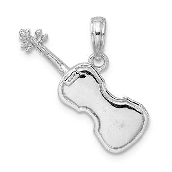 Rhodium Over 14k White Gold Polished and Textured Solid 3D Violin Pendant