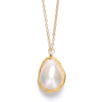 Cultured Freshwater Pearl Drop Pendant in 14k Gold Over Silver