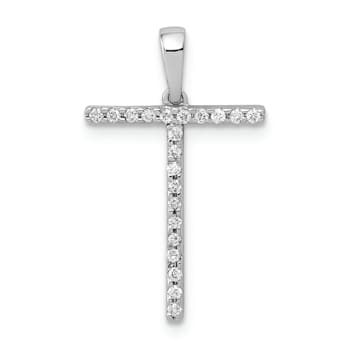 Rhodium Over 14K White Gold Diamond Letter T Initial Pendant