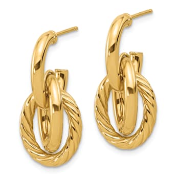 14k Yellow Gold Polished and Textured Oval Dangle Earrings
