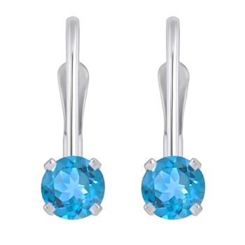 4mm Round Blue Topaz Rhodium Over 14k White Gold Drop Earrings
