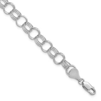 Rhodium Over 14k White Gold Solid 7mm Triple Link Charm Bracelet