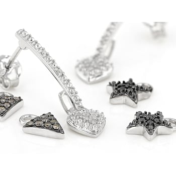 Champagne, Black, And White Diamond Rhodium Over Silver Earrings With
Interchangeable Charms 0.35ctw