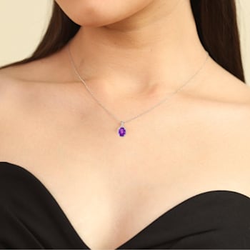 Oval 2.3ct Amethyst with White Moissanite Accents Pendant Style Necklace