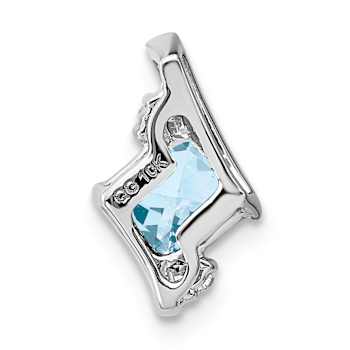 Rhodium Over 10k White Gold 0.5 ctw Cushion Aquamarine and Diamond Chain
Slide Pendant