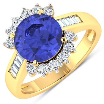 3.15ctw Violet Tanzanite and Diamond 14K Yellow Gold Halo Ring