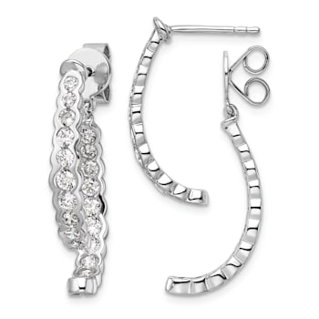 Rhodium Over 14K White Gold Lab Grown Diamond Front and Back Post Dangle Earrings