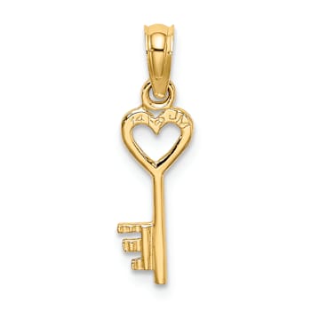10K Yellow Gold Key with Heart Charm