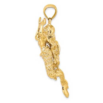 14k Yellow Gold 3D Textured Large Mermaid Charm