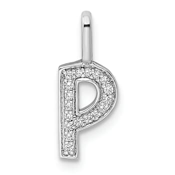 14K White Gold Diamond Letter P Initial Pendant