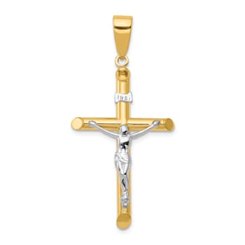 14K Yellow and White Gold Hollow Crucifix Pendant