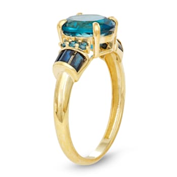 Oval London Blue Topaz and Sapphire 10K Yellow Gold Ring 2.49ctw