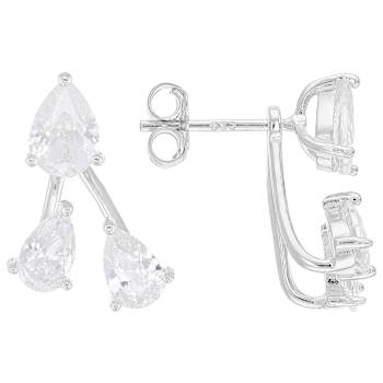 Pear CZ Studs And Earring Jackets In Sterling Silver
