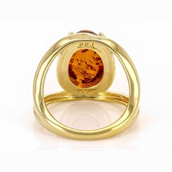 Amber Open Design Solitaire Ring In 18K Gold Over Sterling Silver