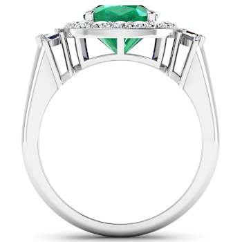 2.8ctw Green Emerald and Diamond 14K White Gold Halo Ring
