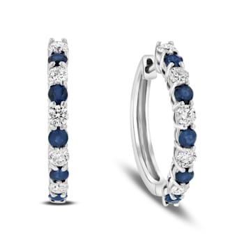 1.35ctw Sapphire and Diamond Hoop Earrings in 14k White Gold