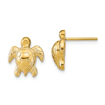 14k Yellow Gold Textured Turtle Stud Earrings
