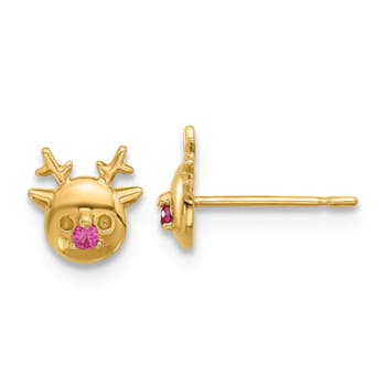 14k Yellow Gold Children's Polished Cubic Zirconia Reindeer Stud Earrings