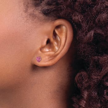 14K Yellow Gold 7mm Children's Pink Crystals Heart Stud Earrings