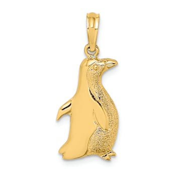 10K Yellow Gold 2D Polished and Textured Penguin Charm