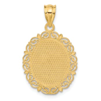 14k Yellow Gold Solid Satin, Polished and Textured Libra Zodiac Oval Pendant