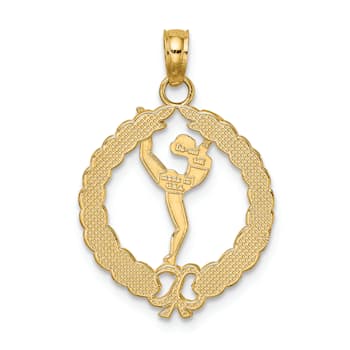14k Yellow Gold Solid Polished and Textured Framed Gymnast pendant