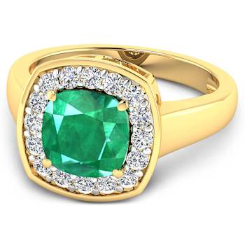 2.55ctw Green Emerald and Diamond 14K Yellow Gold Halo Ring