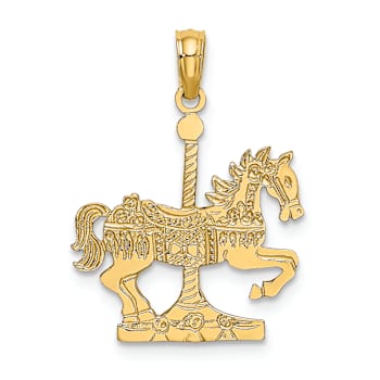 14k Yellow Gold Textured Children's Carousel Horse Charm