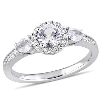 White Sapphire and Diamond 14K White Gold Ring 1.08ctw
