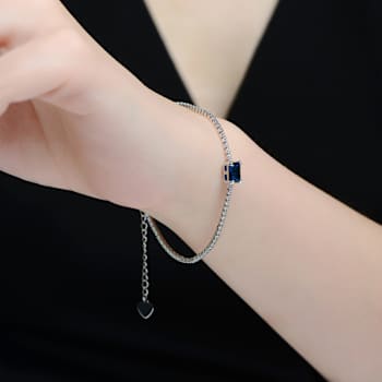 Sapphire Color CZ Station Bracelet In Sterling Silver