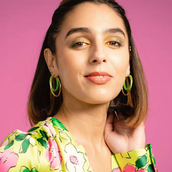 14K Gold Over Sterling Silver Double Oval Enamel Hoops in Neon Green