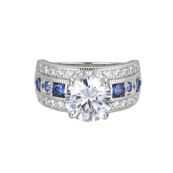 Blue And White Cubic Zirconia Platinum Over Silver Ring 6.21ctw