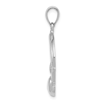 Rhodium Over 14k White Gold Polished Claddagh Pendant