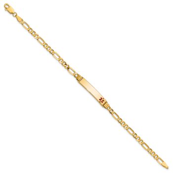 14k Yellow Gold Medical Red Enamel Figaro Link ID Bracelet