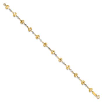 14k Yellow Gold and 14k White Gold Diamond-Cut Heart Link Bracelet