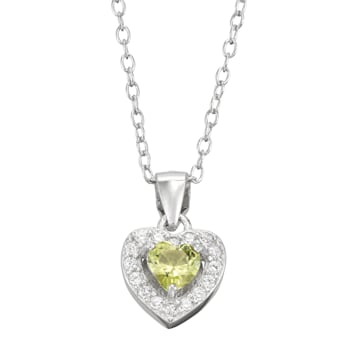 Green And White Cubic Zirconia Rhodium Over Silver Children's Heart
Pendant With Chain 0.49ctw