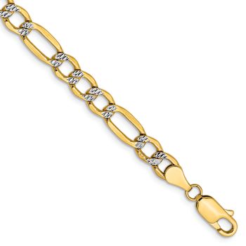 14K Two-tone Gold 5.25mm Pave Figaro Link Bracelet