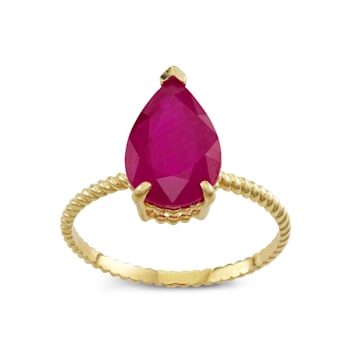 Pear Mahaleo® Ruby Solitaire 10K Yellow Gold Twist Band Ring 3.20ctw
