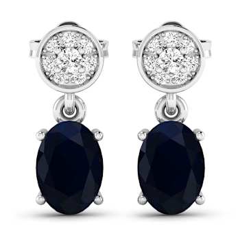 1.50ctw 14K White Gold Blue Sapphire and White Diamond Halo Earrings