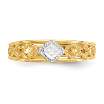 14K Yellow Gold with White Rhodium Diamond Cut Toe Ring