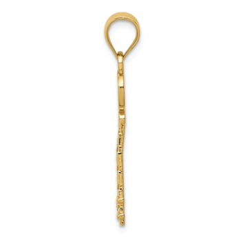 14k Yellow Gold Diamond-Cut and Textured Key Pendant