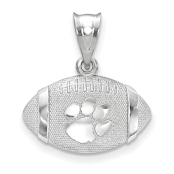 Rhodium Over Sterling Silver LogoArt Clemson University Domed Football Pendant